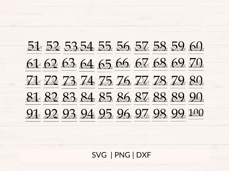 Sunflowers Split Numbers svg, png, dxf, 1-100 numbers